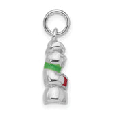 Sterling Silver 3D Snowman Charm with Rhodium Enamel Accents